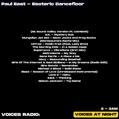 Voices_PaulEast_EsotericDancefloor_Aug25_tracklist