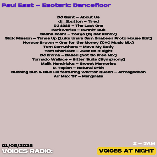 Voices_PaulEast_EsotericDancefloor_May25_tracklist