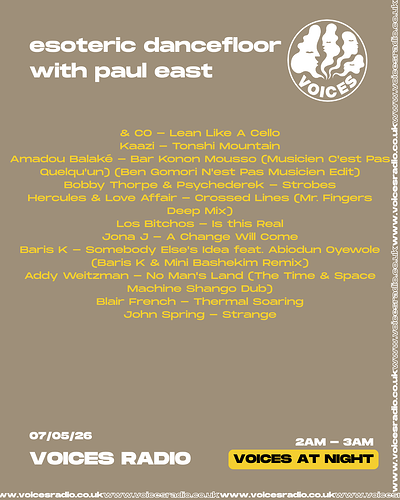 PaulEast_EsotericDancefloor_Voices_07May2026-tracklist